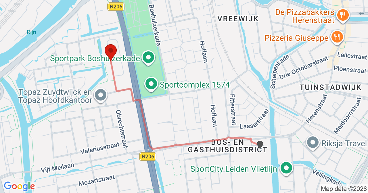 Kaart van het incident in Leiden met de aanrijroutes van de gealarmeerde eenheden