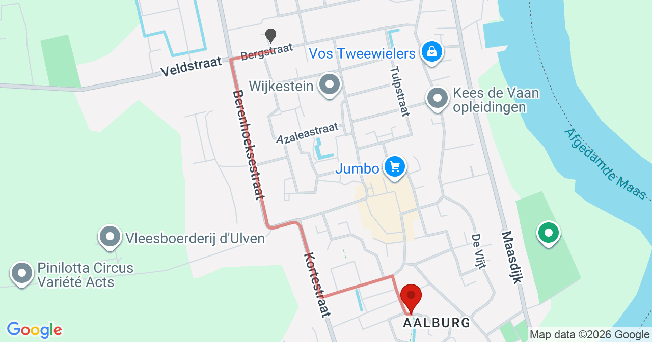 Kaart van het incident in Aalburg met de aanrijroutes van de gealarmeerde eenheden