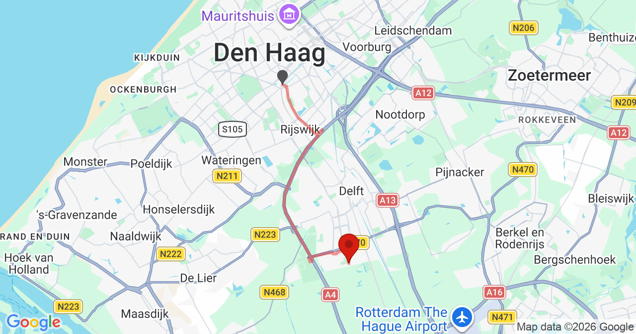 Kaart van het incident in Delft met de aanrijroutes van de gealarmeerde eenheden