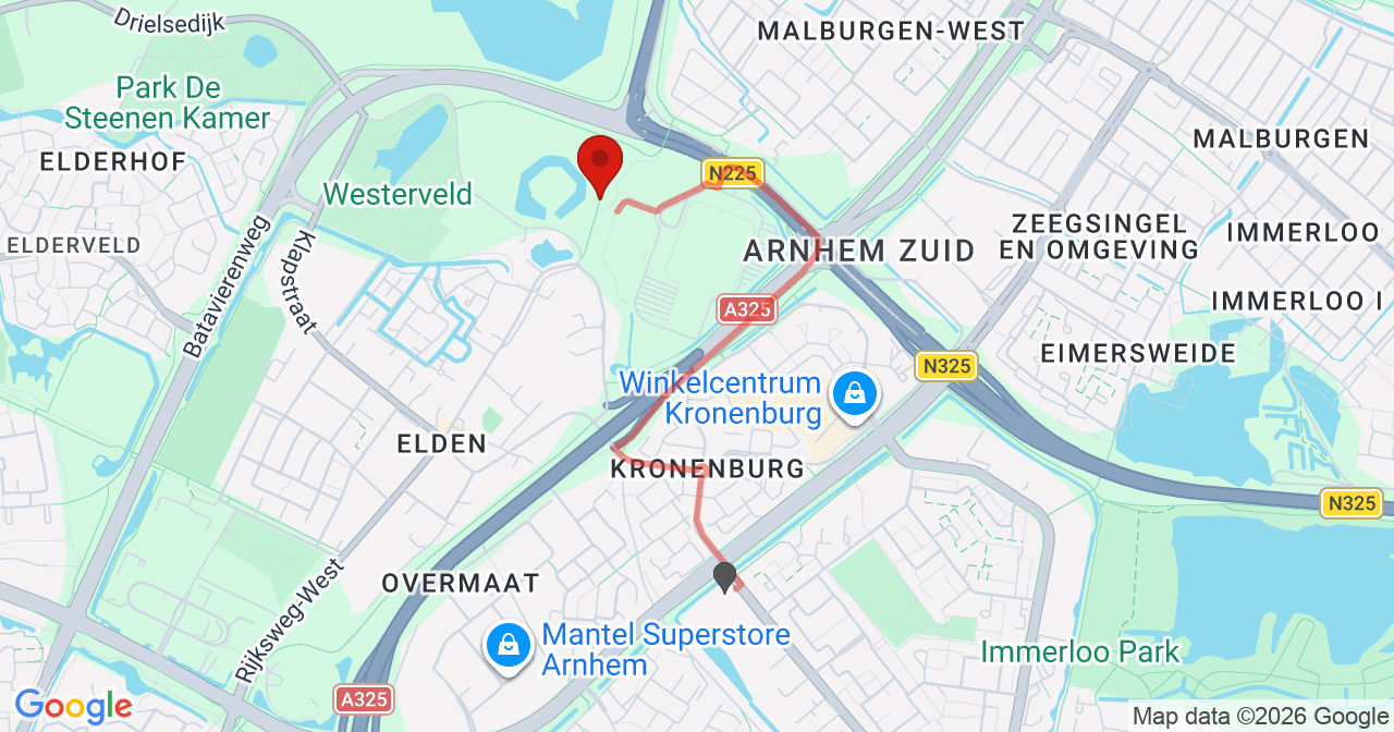 Kaart van het incident in Arnhem met berekende routes vanaf gealarmeerde posten