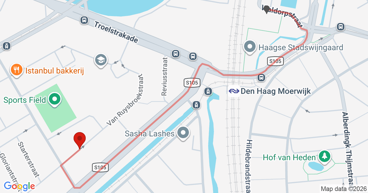 Kaart van het incident in 's-Gravenhage met de aanrijroutes van de gealarmeerde eenheden