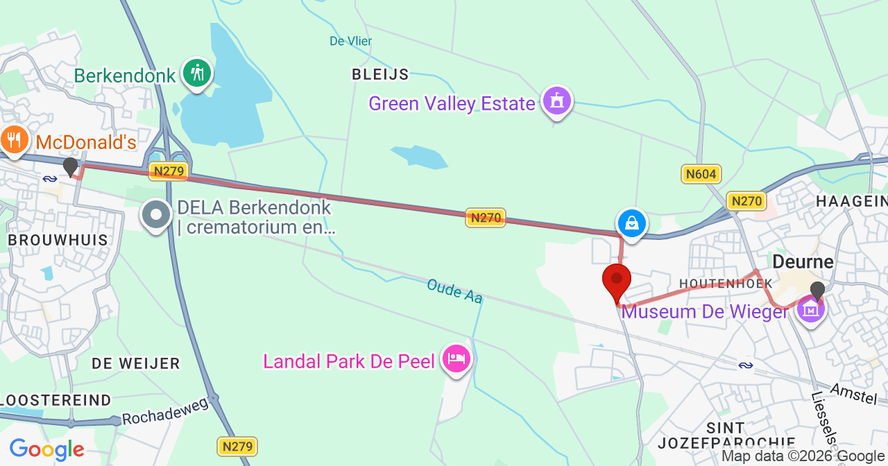 Kaart van het incident in Deurne met de aanrijroutes van de gealarmeerde eenheden