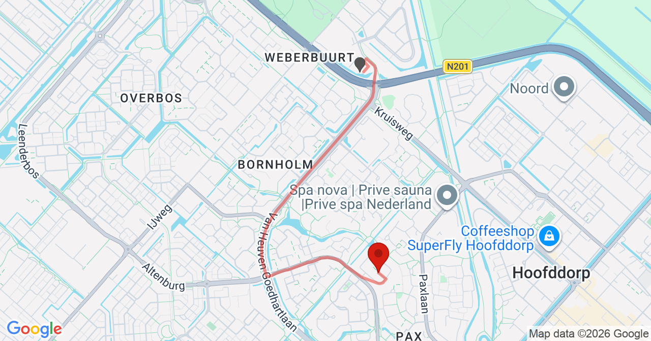 Kaart van het incident in Hoofddorp met berekende routes vanaf gealarmeerde posten