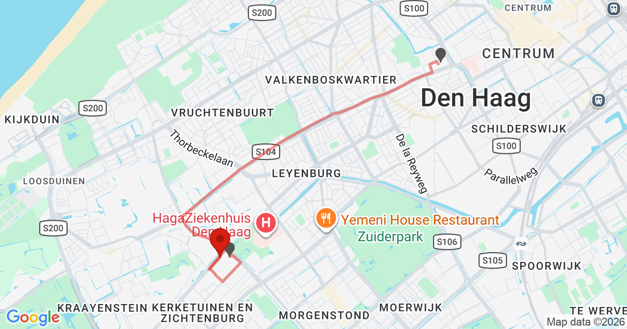 Kaart van het incident in 's-Gravenhage met de aanrijroutes van de gealarmeerde eenheden