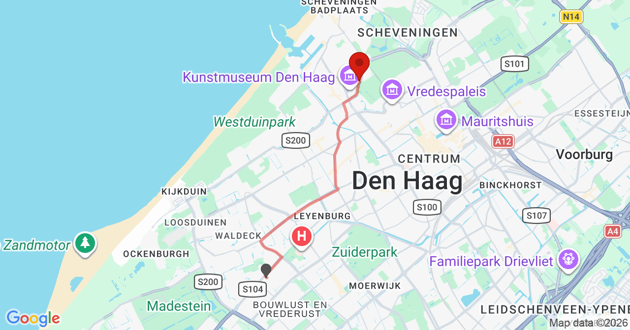 Kaart van het incident in 's-Gravenhage met de aanrijroutes van de gealarmeerde eenheden
