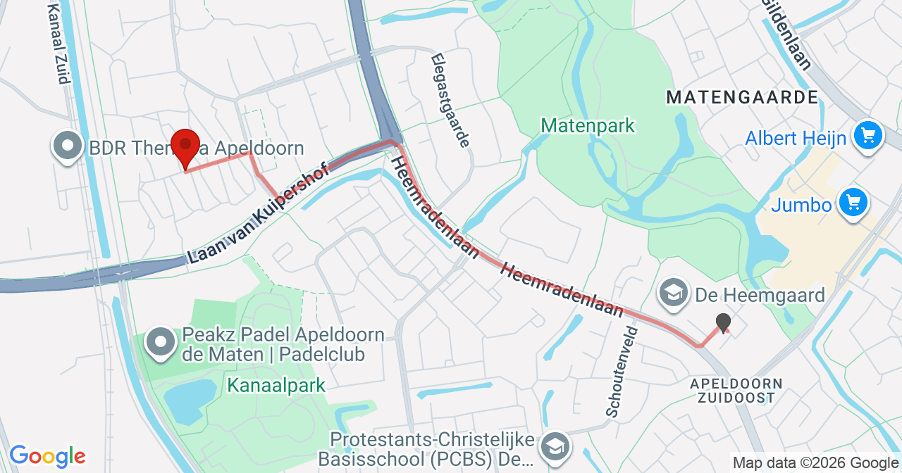 Kaart van het incident in Apeldoorn met berekende routes vanaf gealarmeerde posten