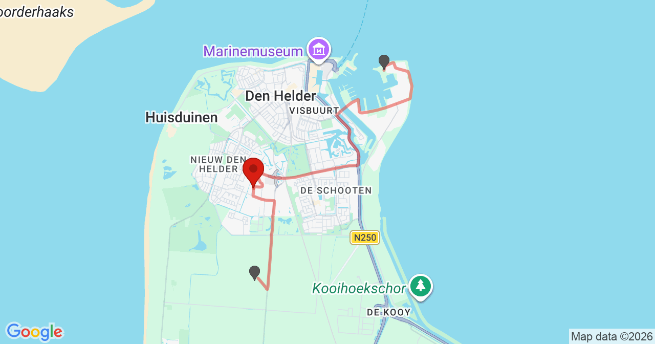 Kaart van het incident in Den Helder met de aanrijroutes van de gealarmeerde eenheden
