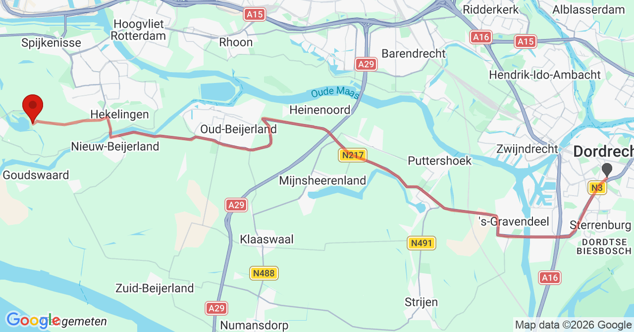 Kaart van het incident in Simonshaven met berekende routes vanaf gealarmeerde posten