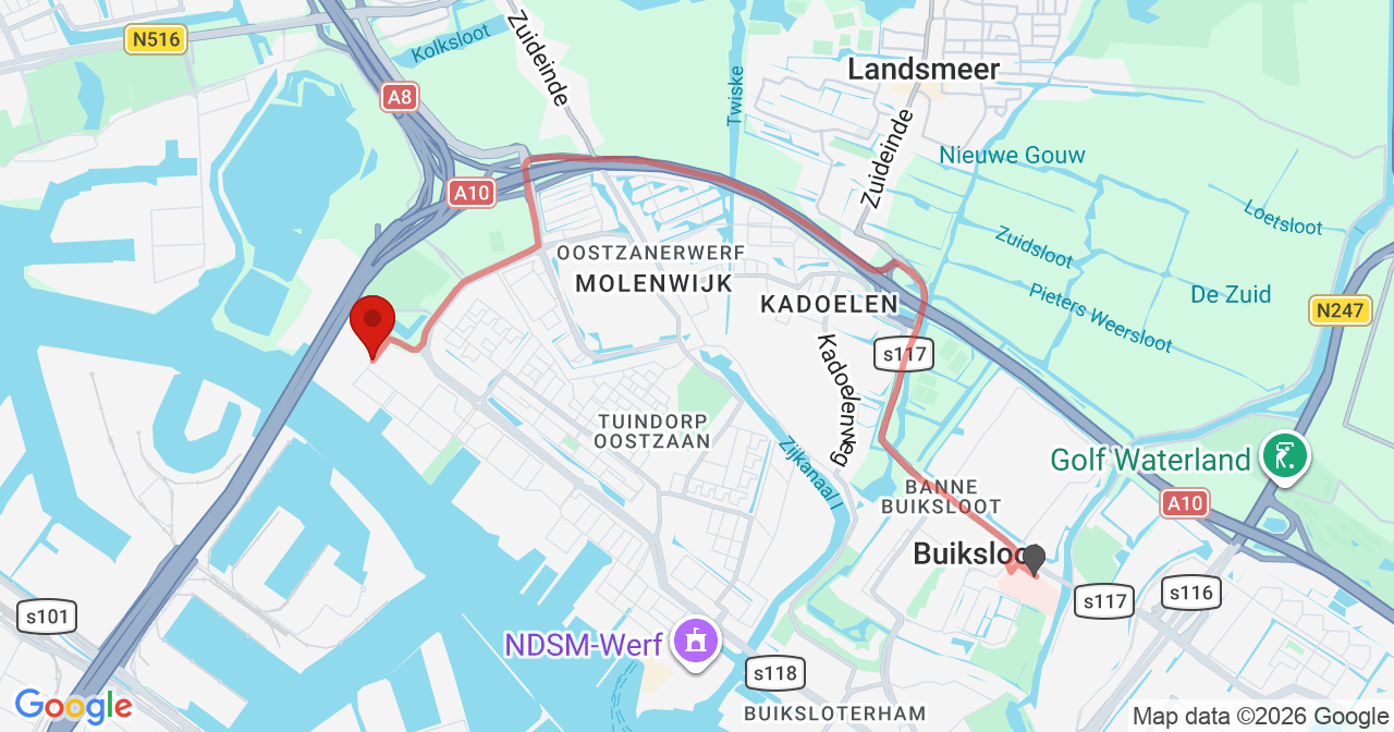 Kaart van het incident in Amsterdam met de aanrijroutes van de gealarmeerde eenheden