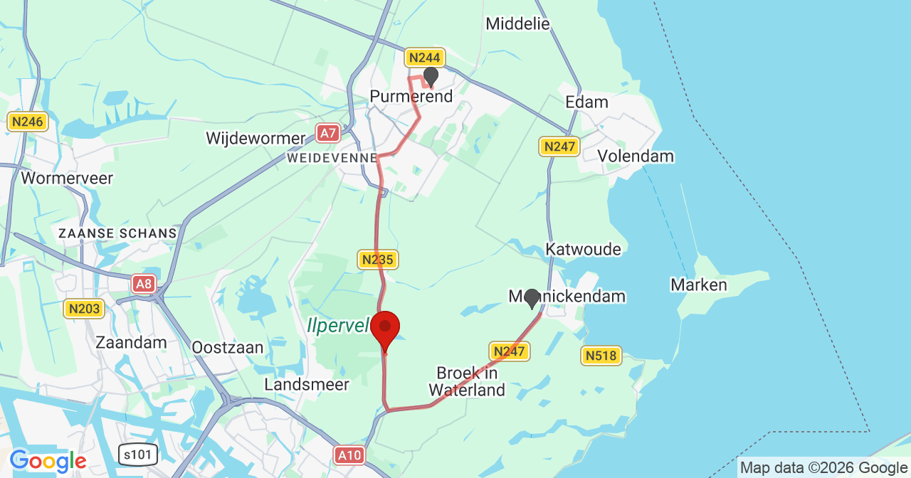 Kaart van het incident in Watergang met de aanrijroutes van de gealarmeerde eenheden