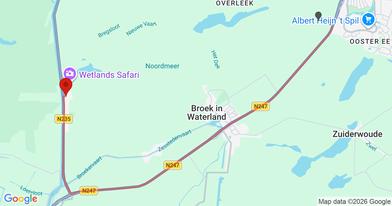 Kaart van het incident in Watergang met de aanrijroutes van de gealarmeerde eenheden
