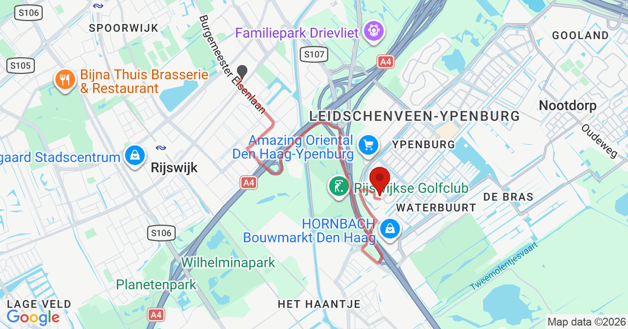 Kaart van het incident in 's-Gravenhage met berekende routes vanaf gealarmeerde posten