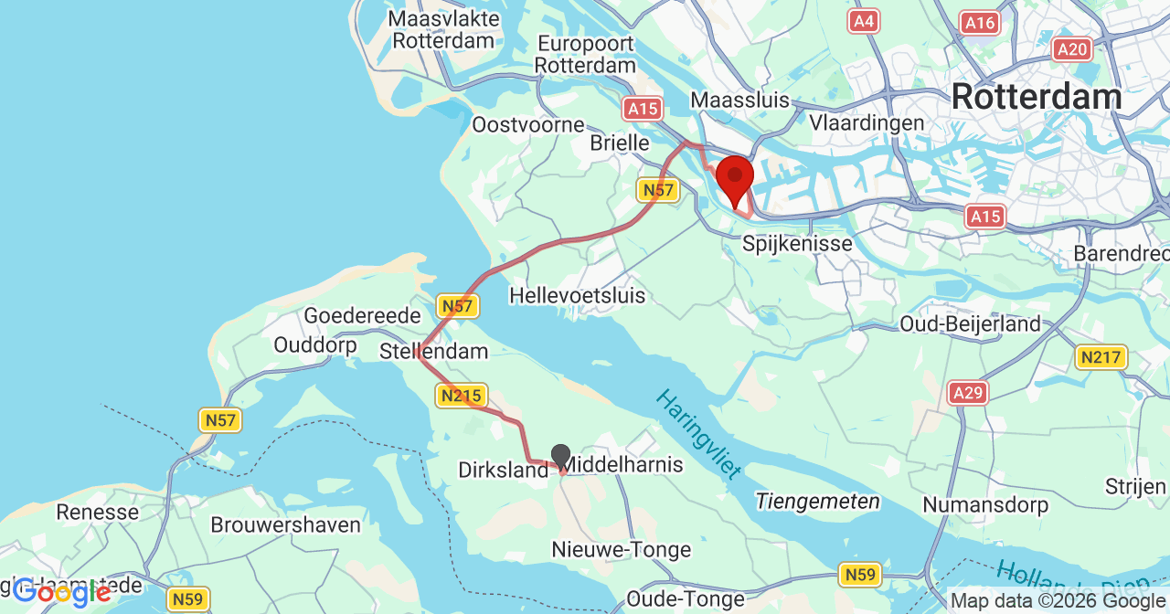Kaart van het incident in Botlek Rotterdam met de aanrijroutes van de gealarmeerde eenheden