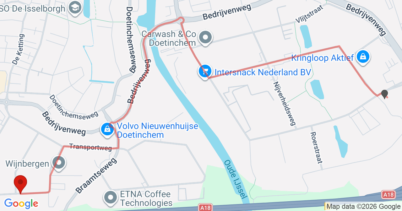 Kaart van het incident in Doetinchem met de aanrijroutes van de gealarmeerde eenheden