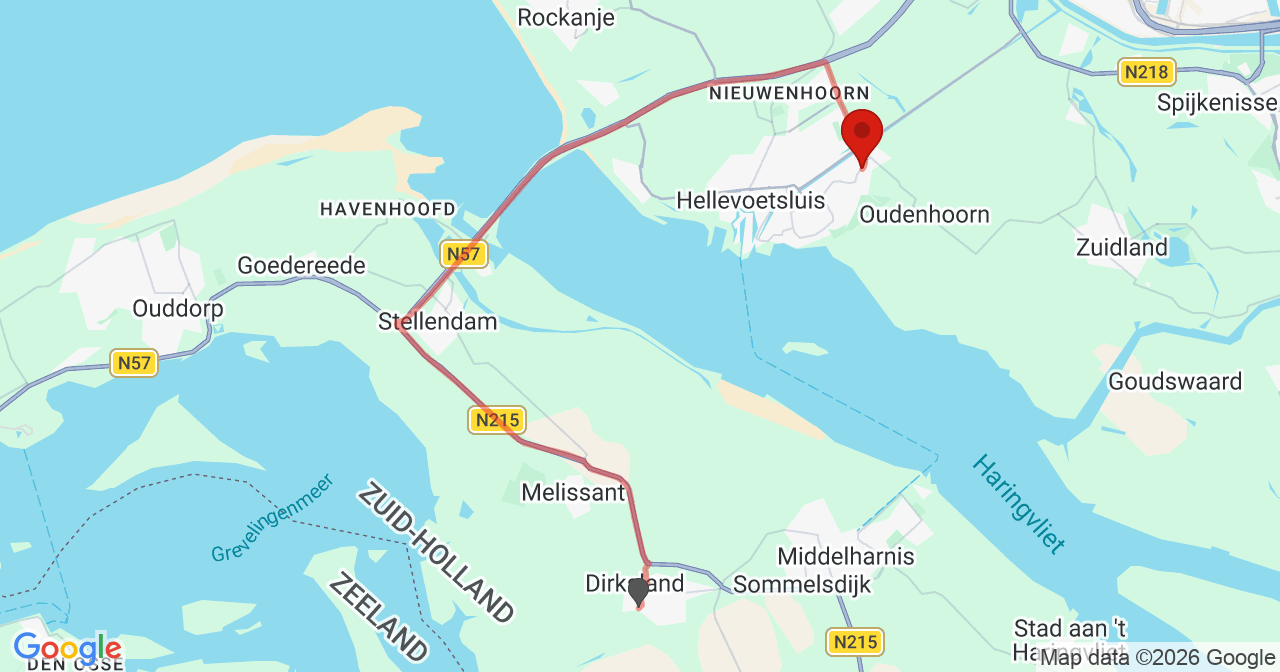 Kaart van het incident in Hellevoetsluis met de aanrijroutes van de gealarmeerde eenheden