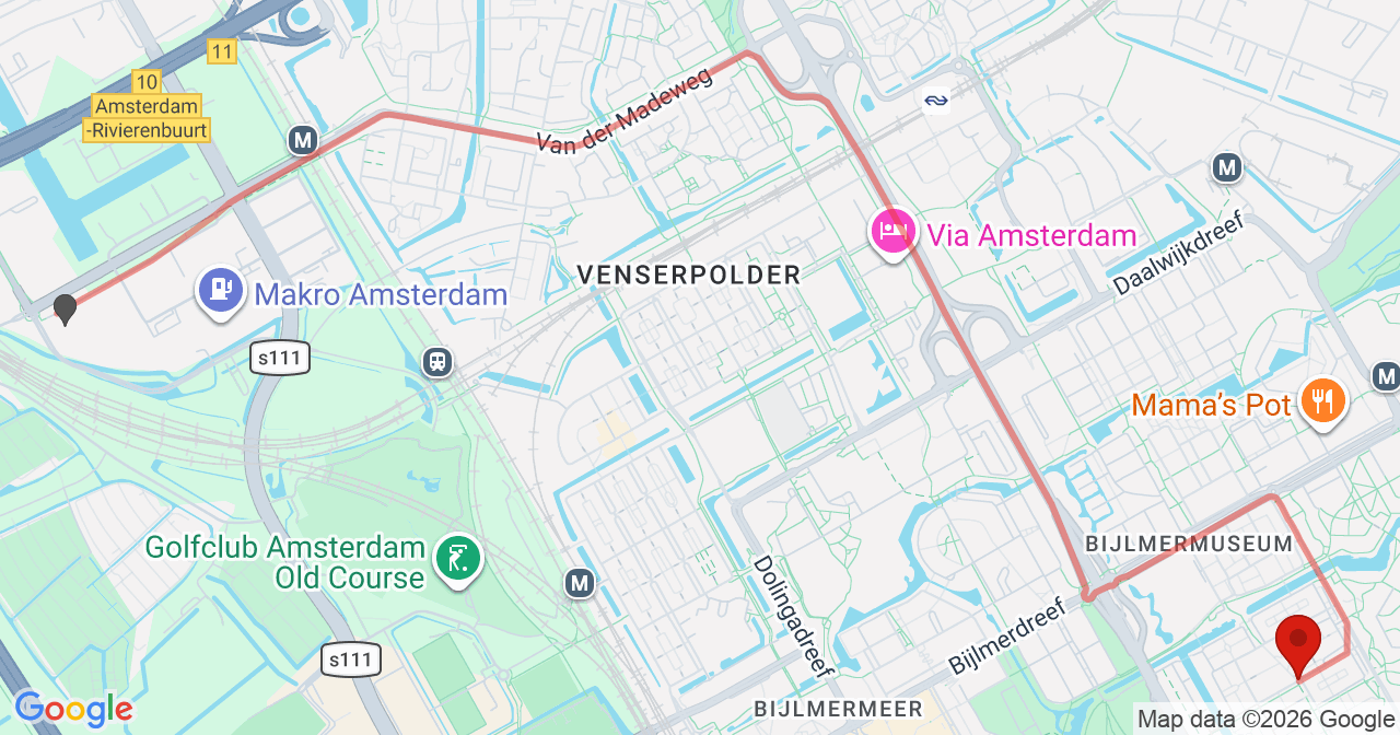 Kaart van het incident in Amsterdam met de aanrijroutes van de gealarmeerde eenheden