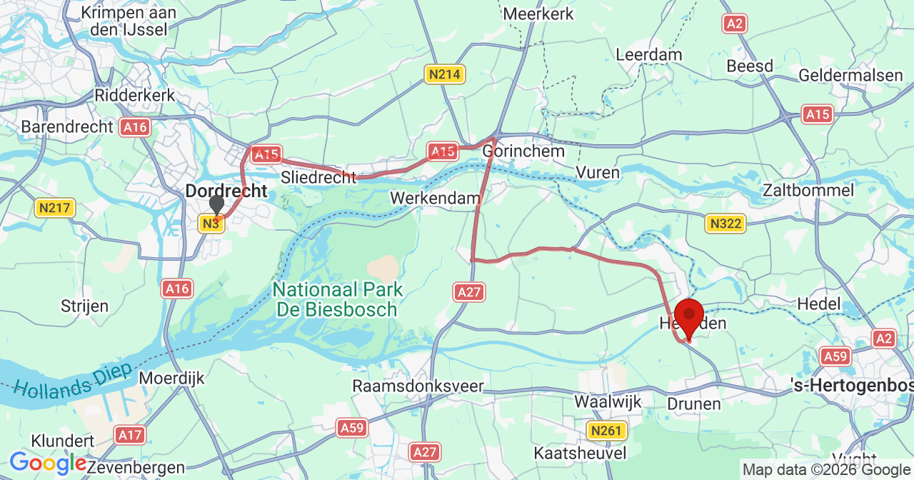 Kaart van het incident in Oudheusden met de aanrijroutes van de gealarmeerde eenheden