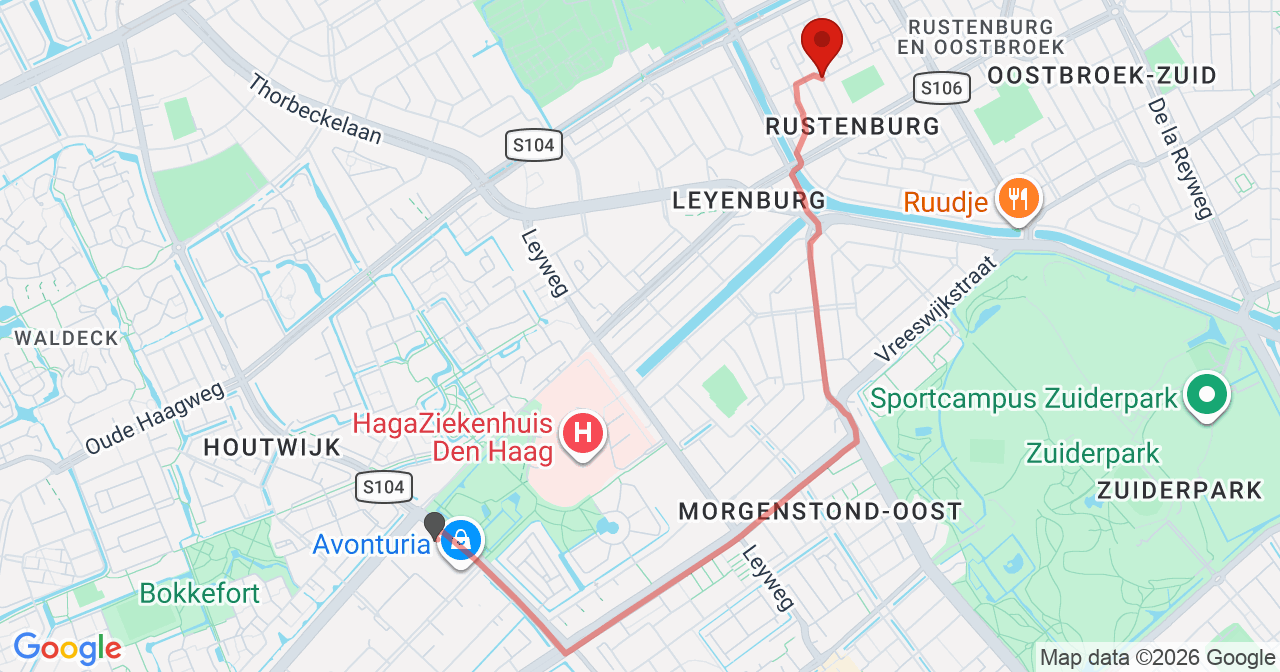 Kaart van het incident in 's-Gravenhage met berekende routes vanaf gealarmeerde posten