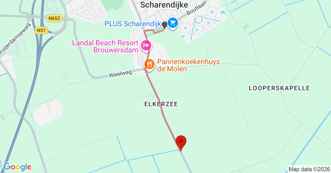 Kaart van het incident in Scharendijke met berekende routes vanaf gealarmeerde posten