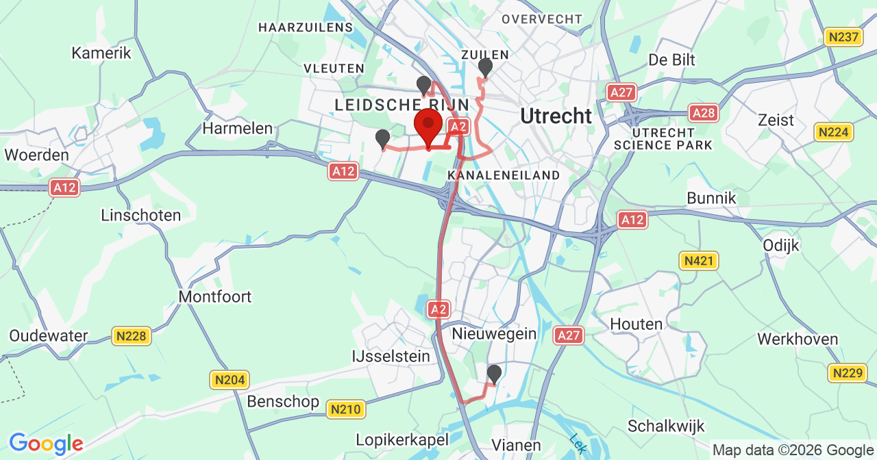 Kaart van het incident in De Meern met de aanrijroutes van de gealarmeerde eenheden
