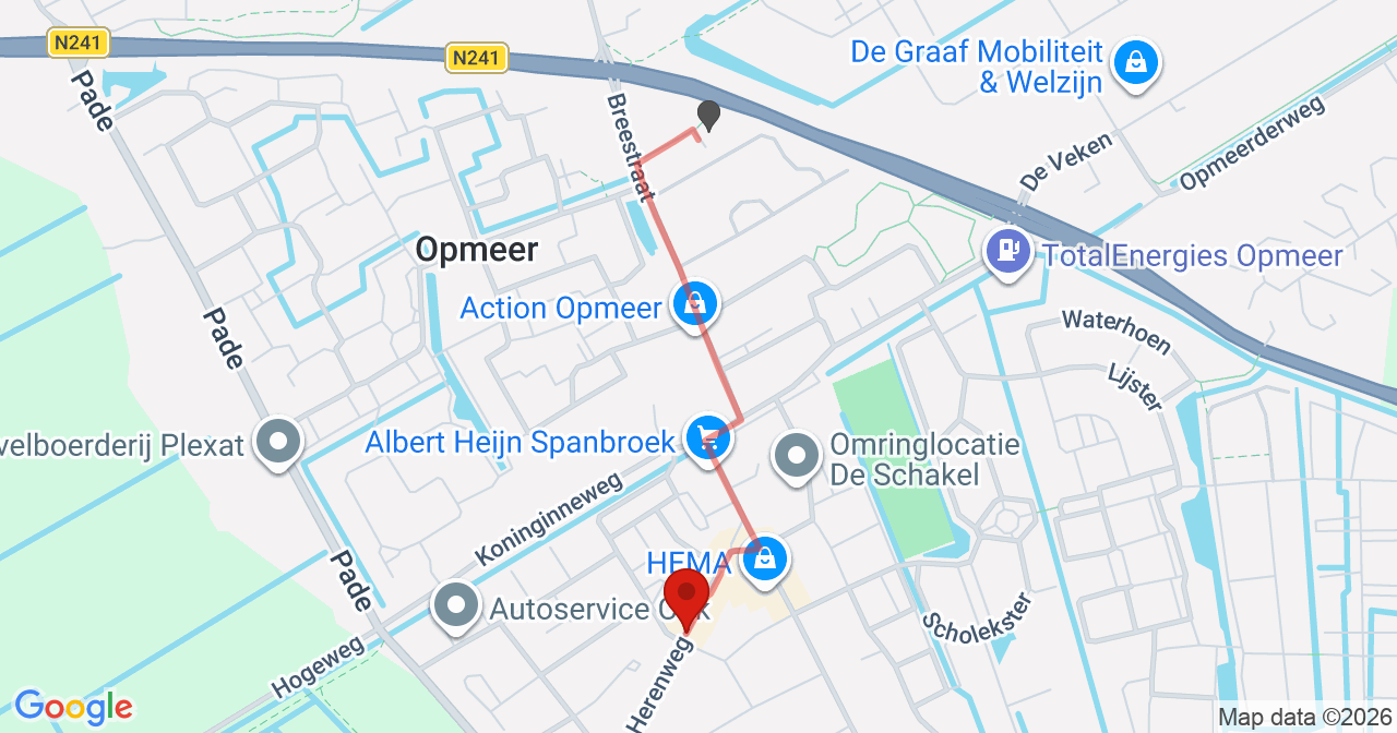 Kaart van het incident in Spanbroek met berekende routes vanaf gealarmeerde posten