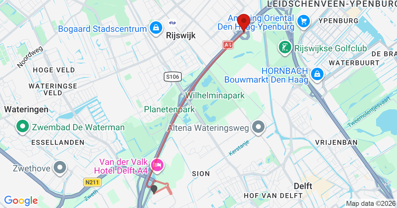 Kaart van het incident in Rijswijk met de aanrijroutes van de gealarmeerde eenheden