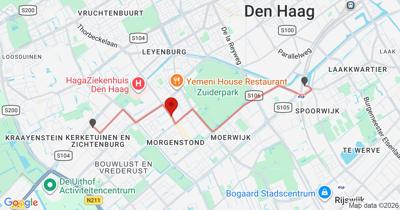 Kaart van het incident in 's-Gravenhage met de aanrijroutes van de gealarmeerde eenheden