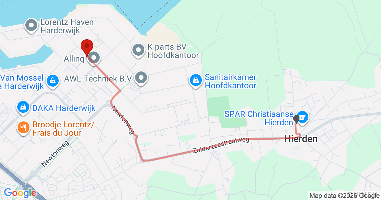Kaart van het incident in Harderwijk met de aanrijroutes van de gealarmeerde eenheden