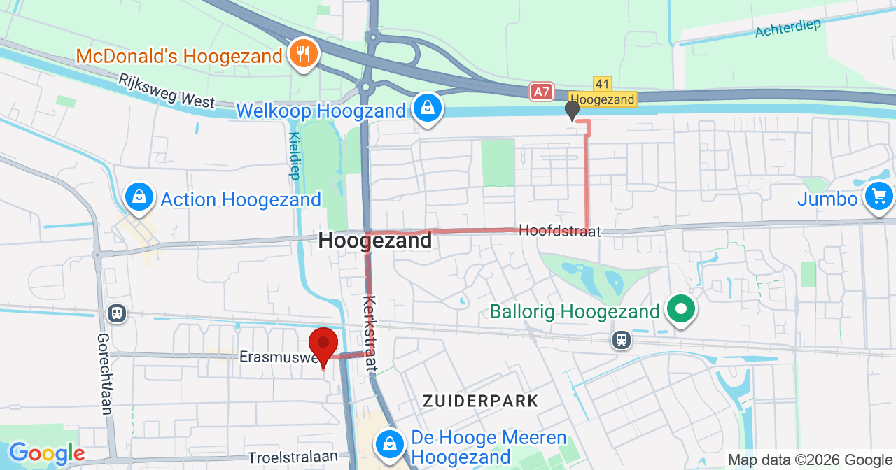 Kaart van het incident in Hoogezand met berekende routes vanaf gealarmeerde posten
