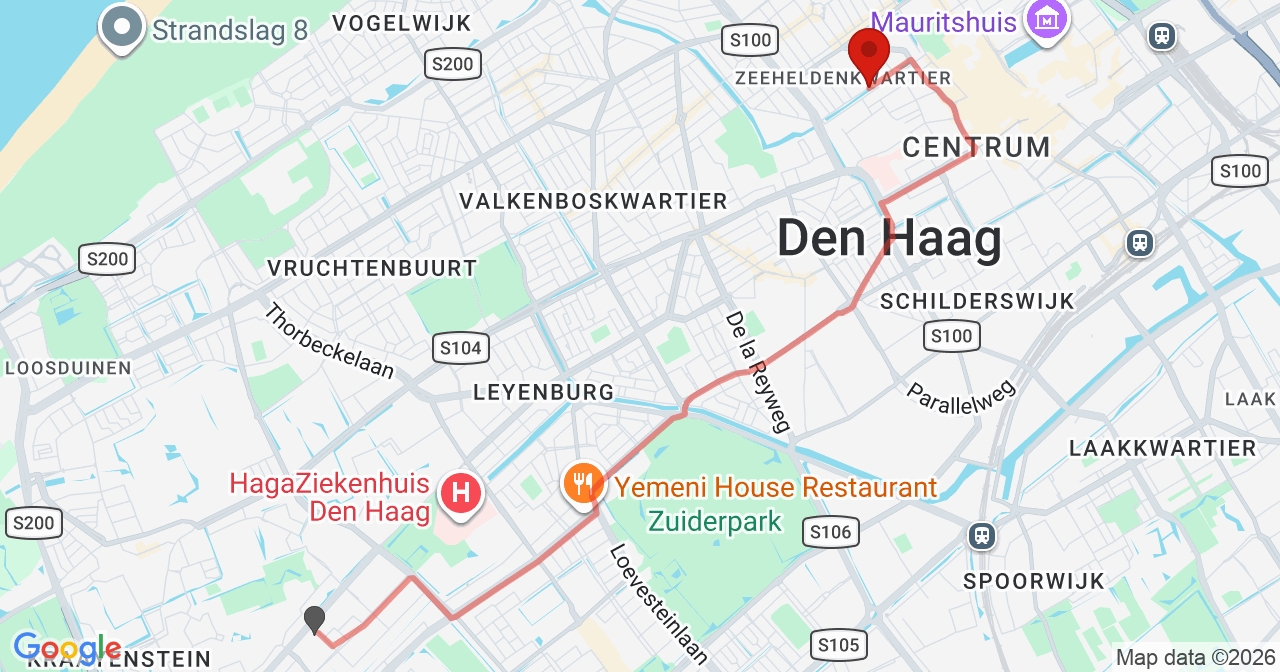 Kaart van het incident in 's-Gravenhage met de aanrijroutes van de gealarmeerde eenheden