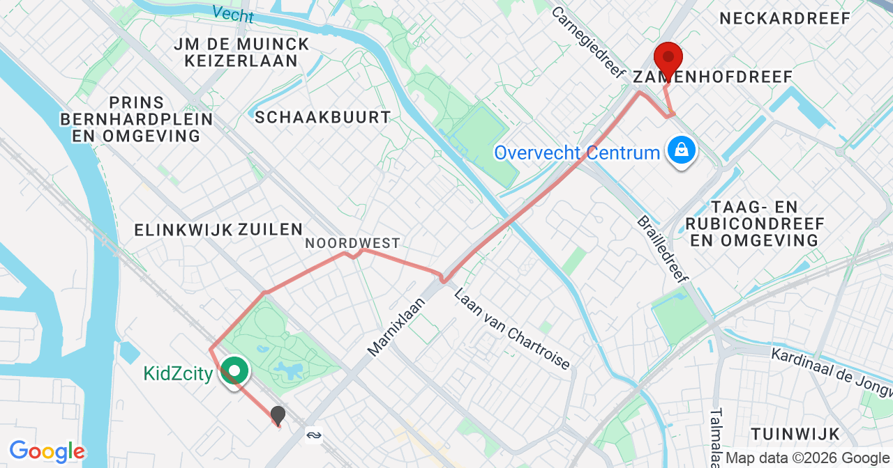 Kaart van het incident in Utrecht met berekende routes vanaf gealarmeerde posten