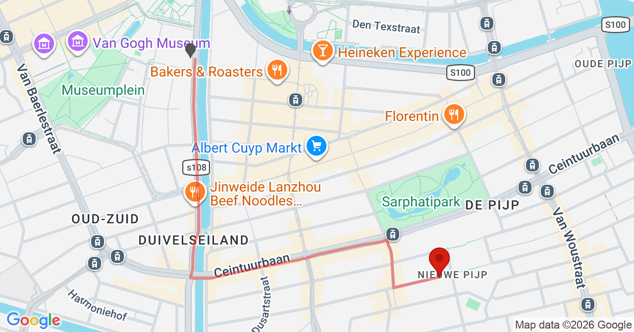Kaart van het incident in Amsterdam met berekende routes vanaf gealarmeerde posten