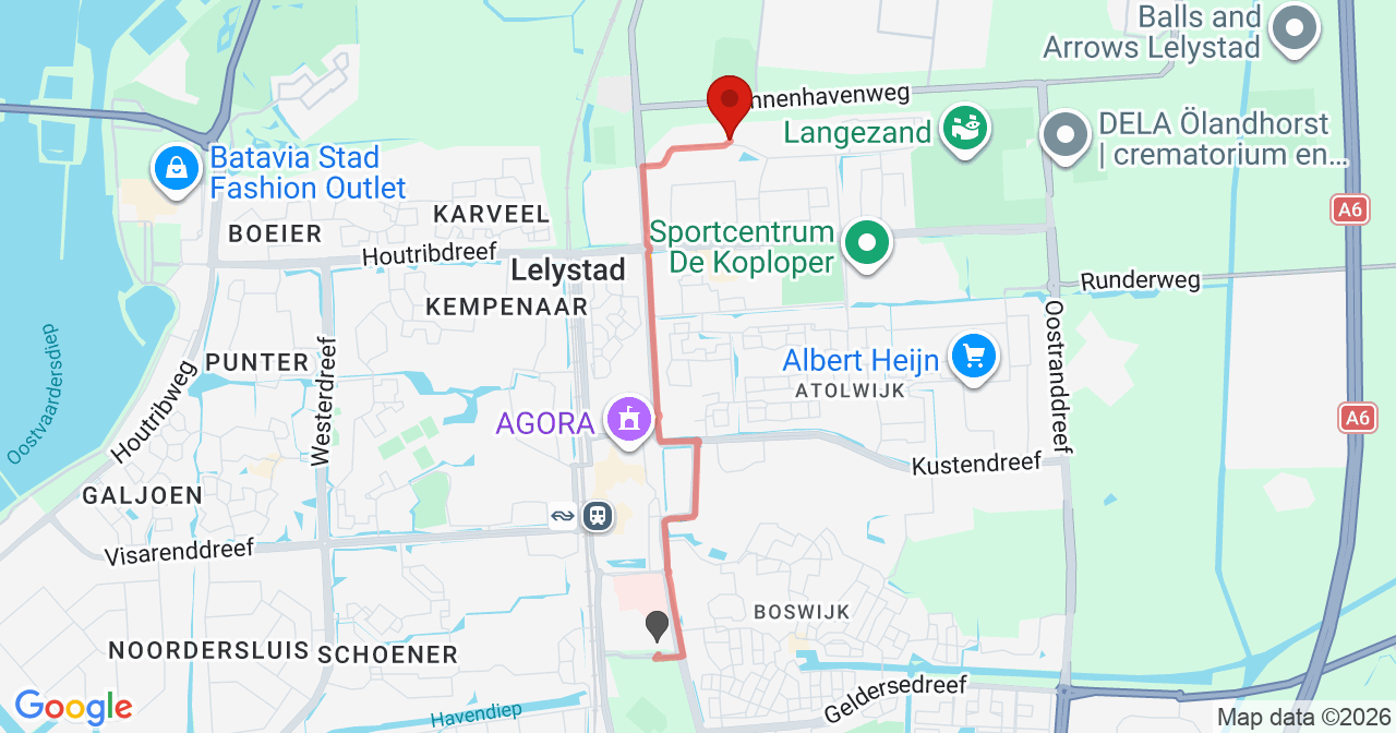 Kaart van het incident in Lelystad met berekende routes vanaf gealarmeerde posten