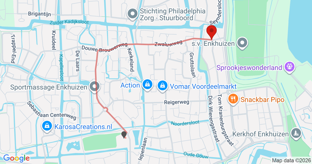 Kaart van het incident in Enkhuizen met de aanrijroutes van de gealarmeerde eenheden