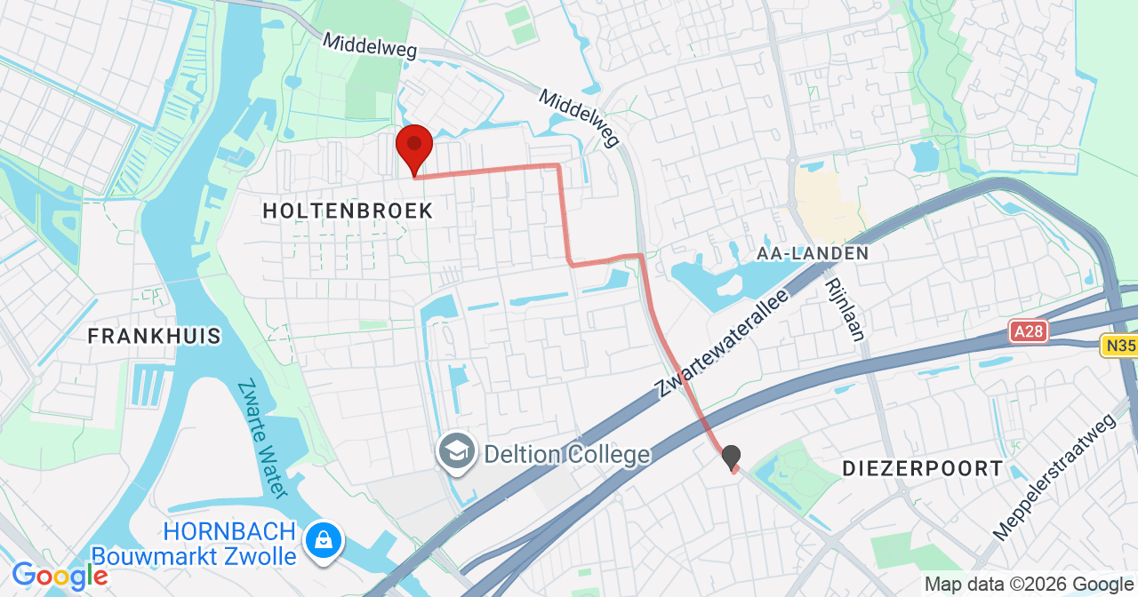 Kaart van het incident in Zwolle met de aanrijroutes van de gealarmeerde eenheden