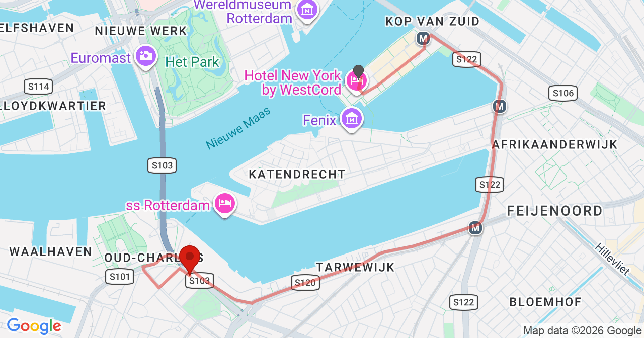 Kaart van het incident in Rotterdam met de aanrijroutes van de gealarmeerde eenheden