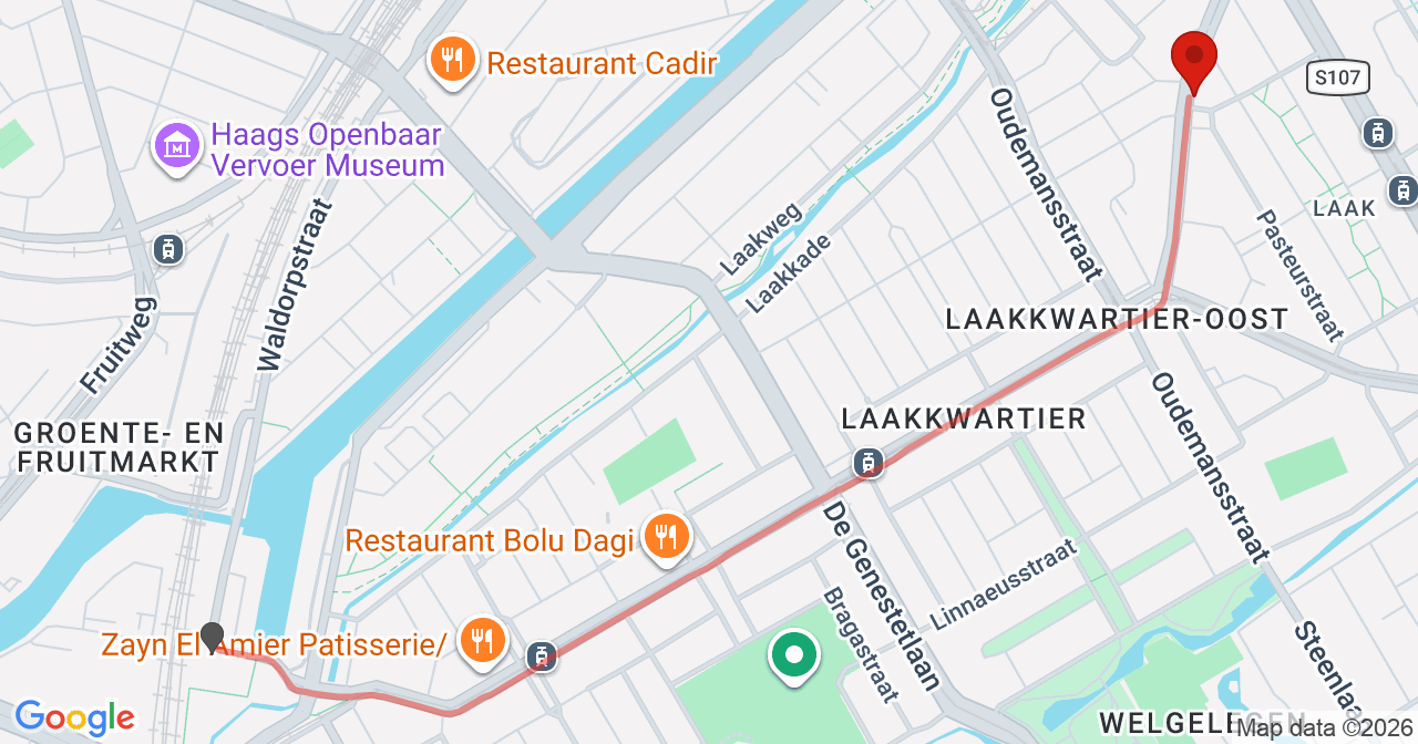 Kaart van het incident in 's-Gravenhage met de aanrijroutes van de gealarmeerde eenheden