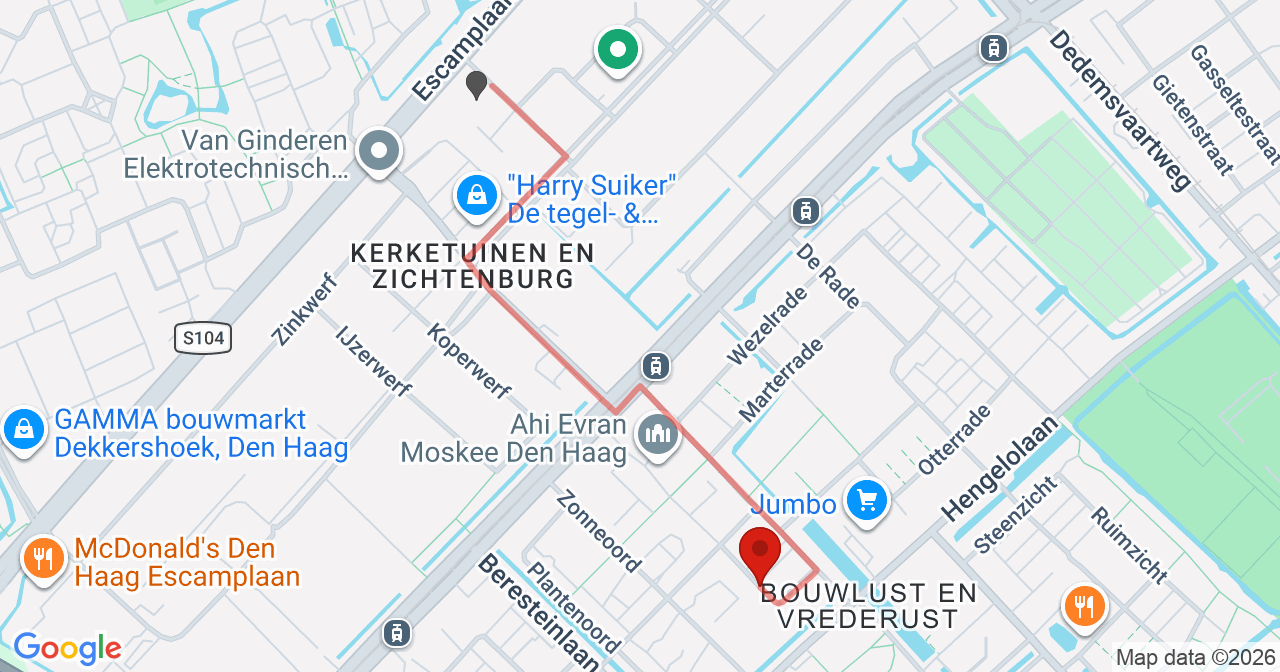 Kaart van het incident in 's-Gravenhage met de aanrijroutes van de gealarmeerde eenheden