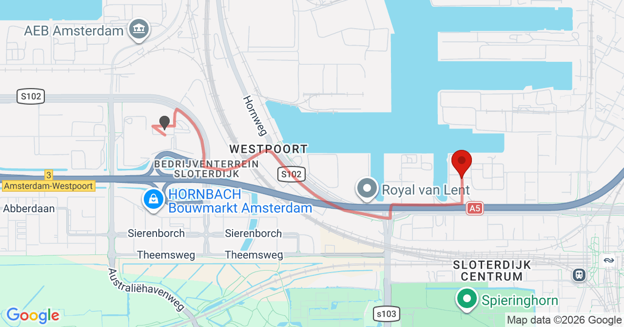 Kaart van het incident in Amsterdam met de aanrijroutes van de gealarmeerde eenheden