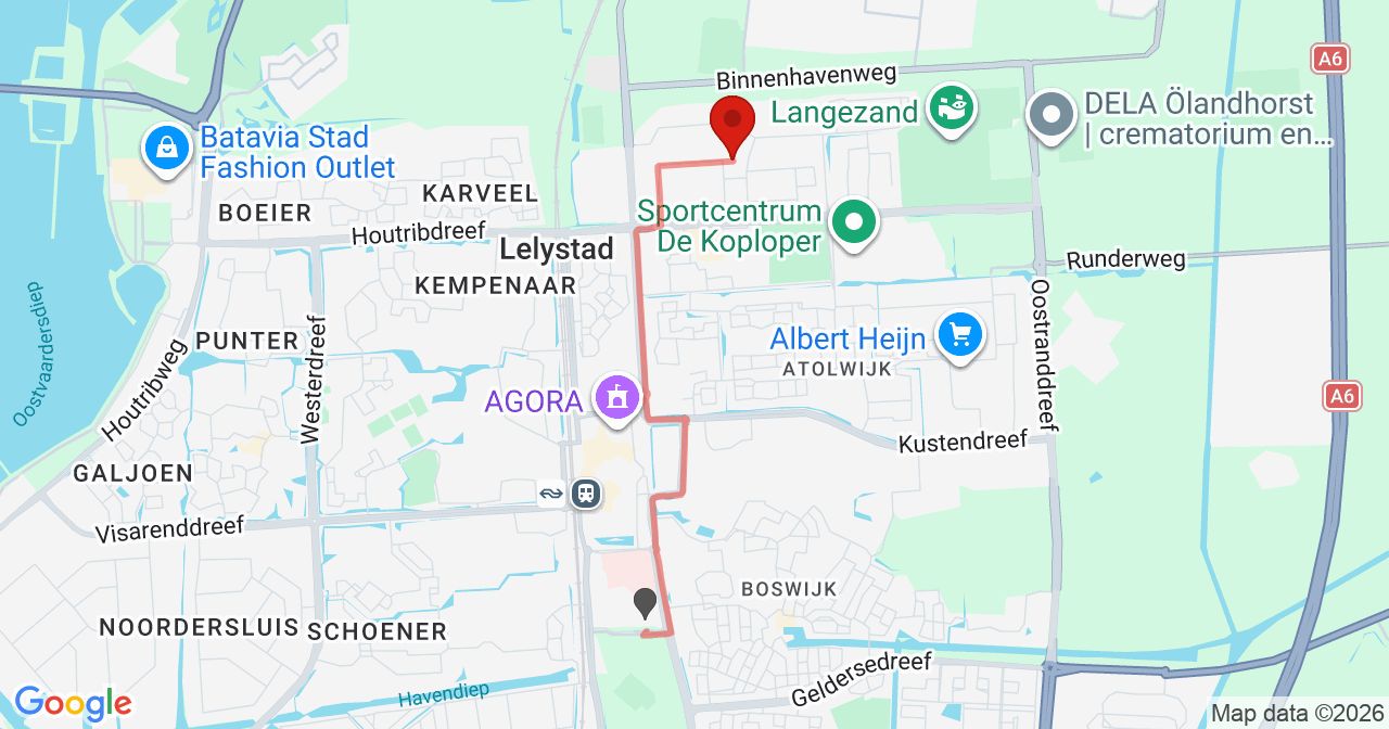 Kaart van het incident in Lelystad met berekende routes vanaf gealarmeerde posten