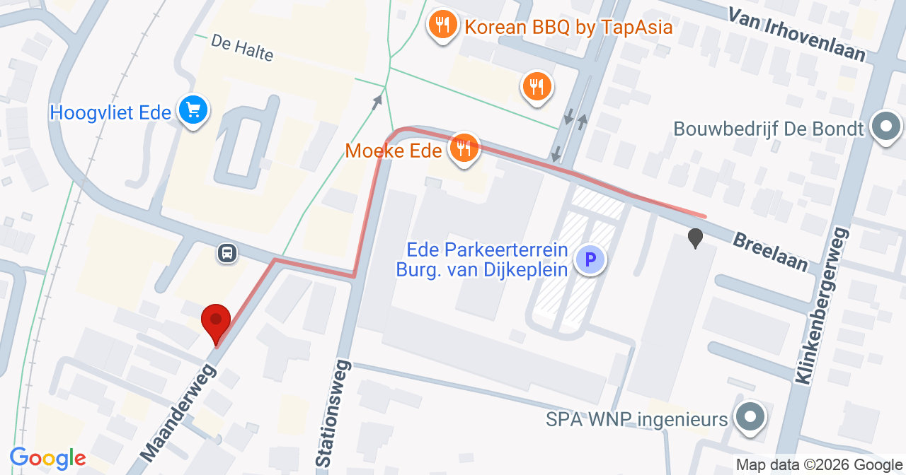 Kaart van het incident in Ede met de aanrijroutes van de gealarmeerde eenheden