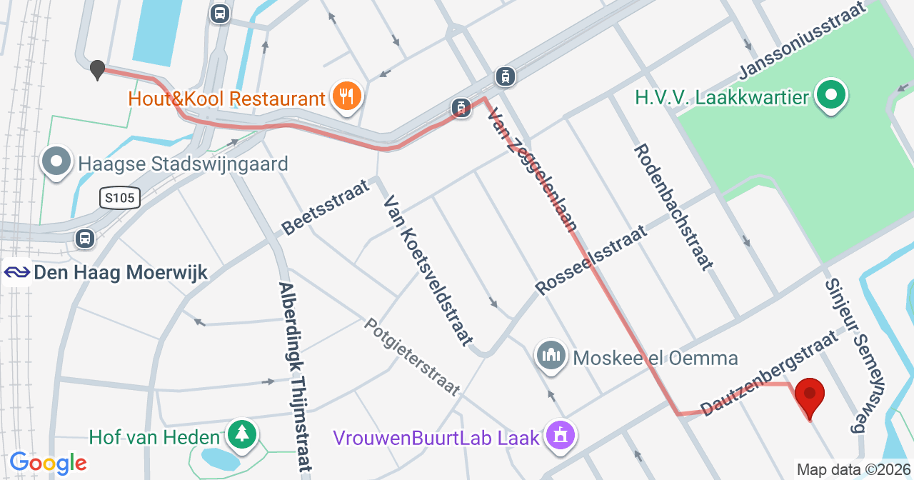 Kaart van het incident in 's-Gravenhage met berekende routes vanaf gealarmeerde posten