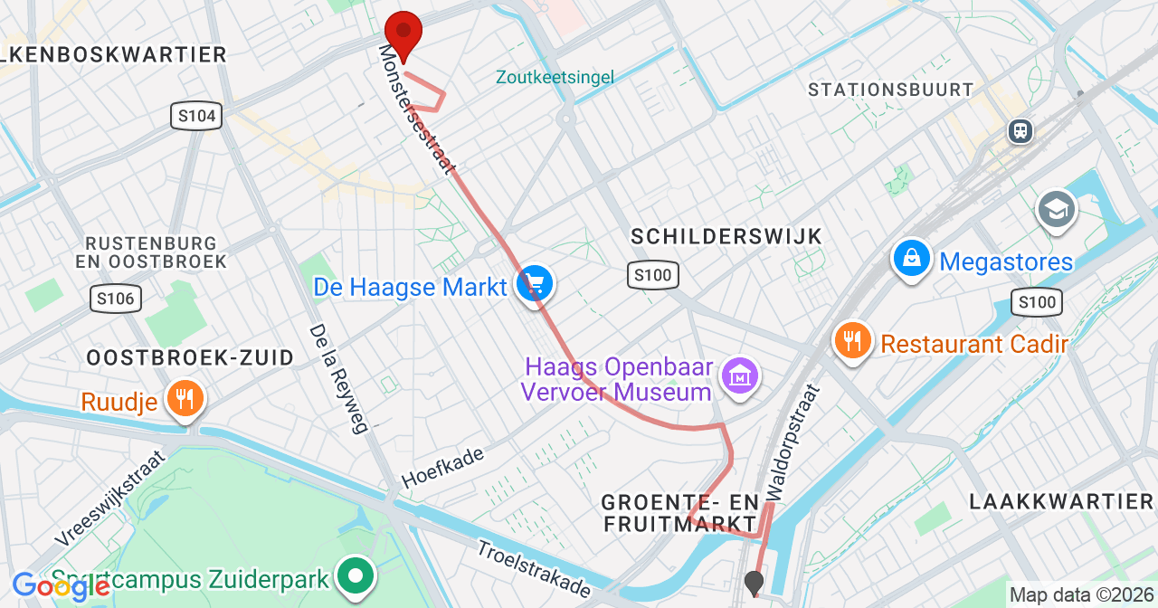 Kaart van het incident in 's-Gravenhage met de aanrijroutes van de gealarmeerde eenheden