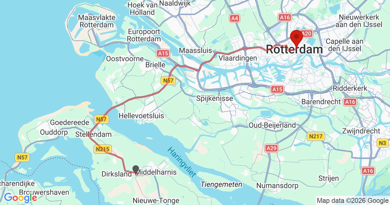Kaart van het incident in Rotterdam met de aanrijroutes van de gealarmeerde eenheden