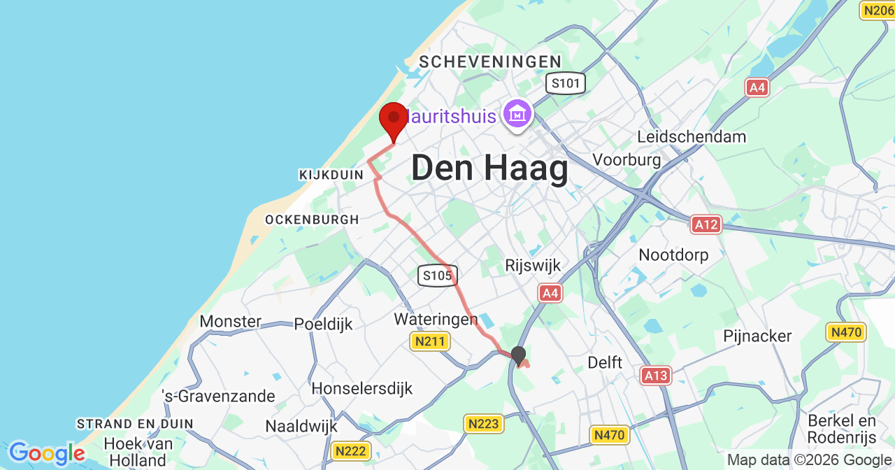 Kaart van het incident in 's-Gravenhage met de aanrijroutes van de gealarmeerde eenheden