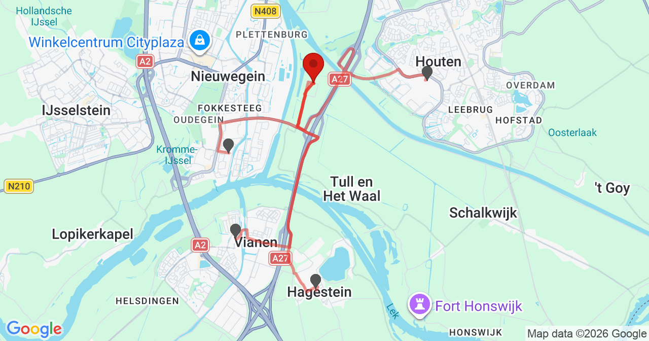 Kaart van het incident in Nieuwegein met de aanrijroutes van de gealarmeerde eenheden