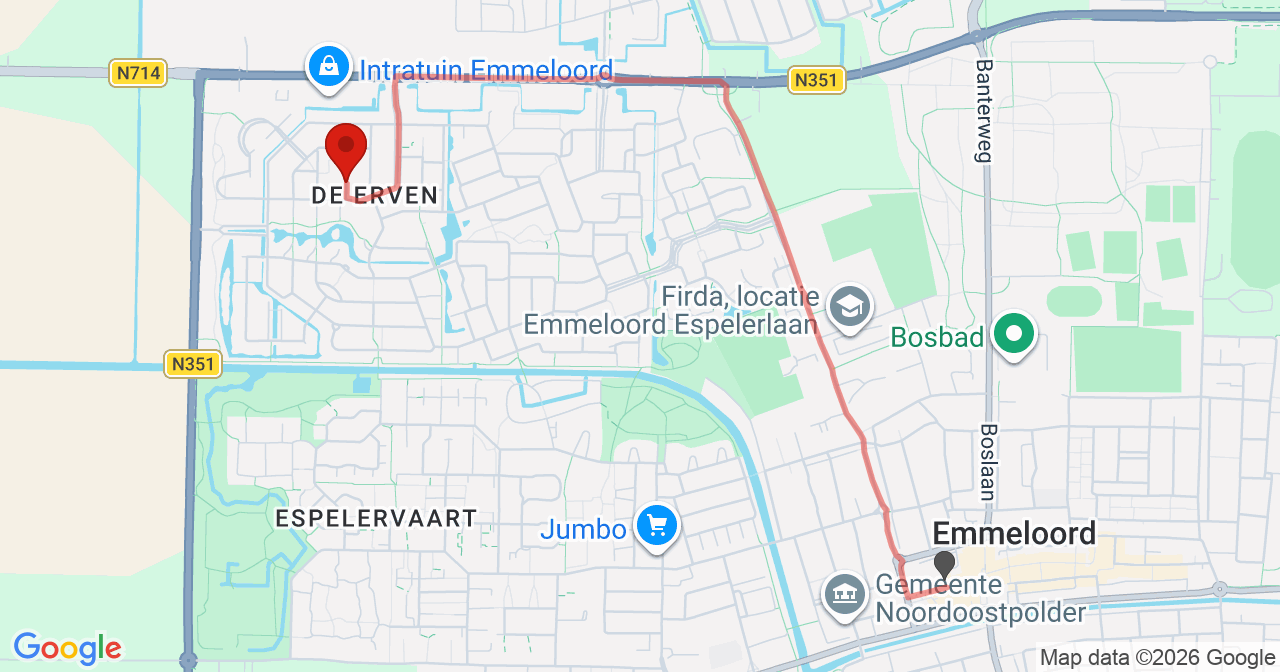 Kaart van het incident in Emmeloord met de aanrijroutes van de gealarmeerde eenheden