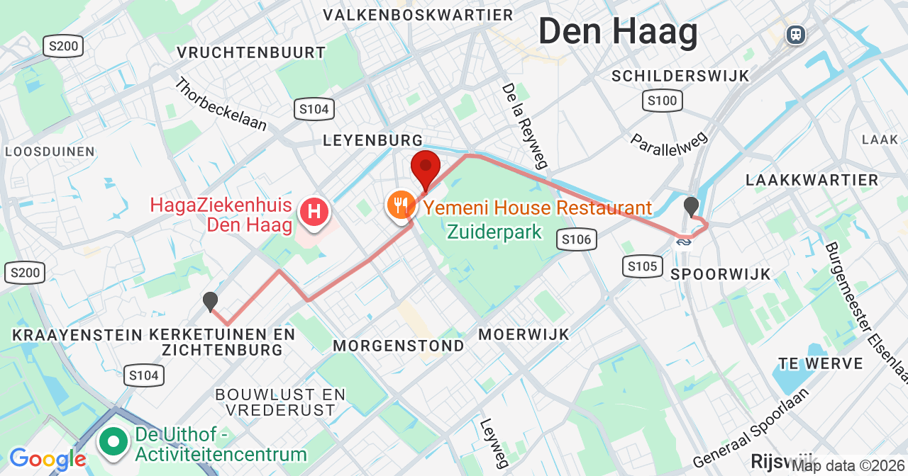 Kaart van het incident in 's-Gravenhage met de aanrijroutes van de gealarmeerde eenheden