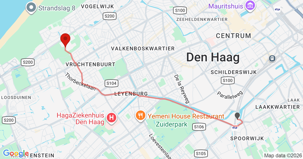 Kaart van het incident in 's-Gravenhage met de aanrijroutes van de gealarmeerde eenheden