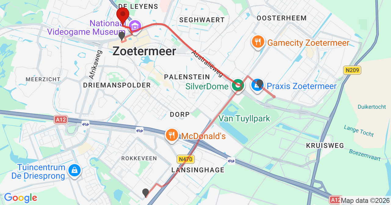 Kaart van het incident in Zoetermeer met de aanrijroutes van de gealarmeerde eenheden